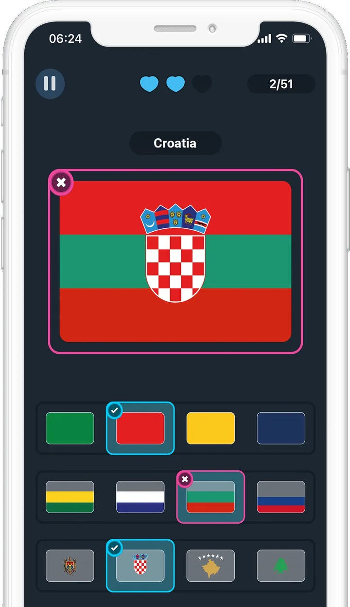 FlagBuilder no iPhone: a bandeira da Croácia montada camada por camada